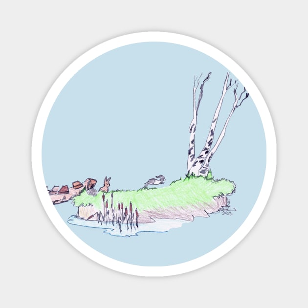 Fritter's Spring: Misty Morning Mound Island Lispe Magnet by Lispe